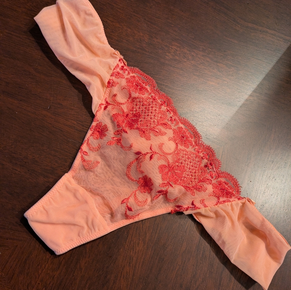 Ambrielle Peach and Red Lace Panties